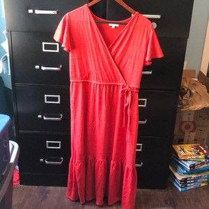 MAX STUDIO Red MIDI Empire Waist Flutter Sleeve Dress Size Medium